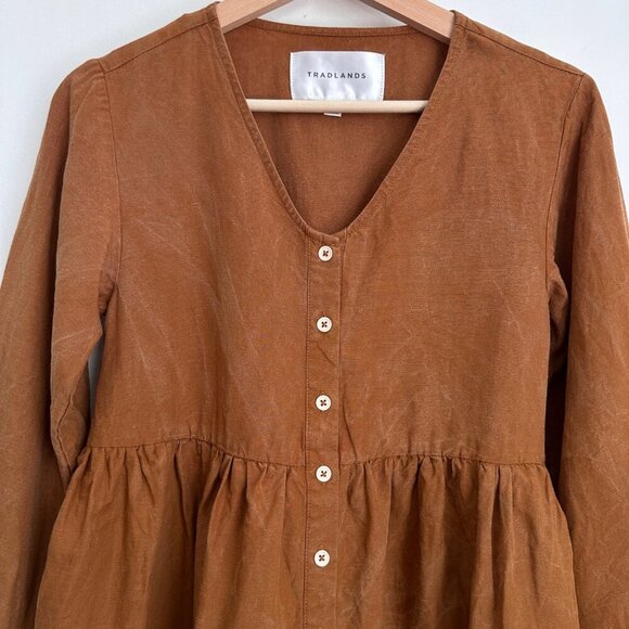 Tradlands Remi Mini Dress Long Sleeve Oversized Size XXS Sienna Distressed $204 - Picture 3 of 11